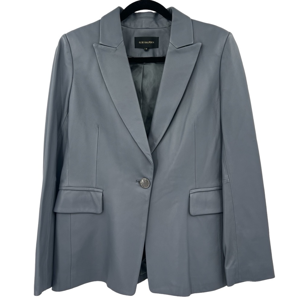 Kobi Halperin Gray Lamb Leather Single Button Blazer Jacket Women Size Medium